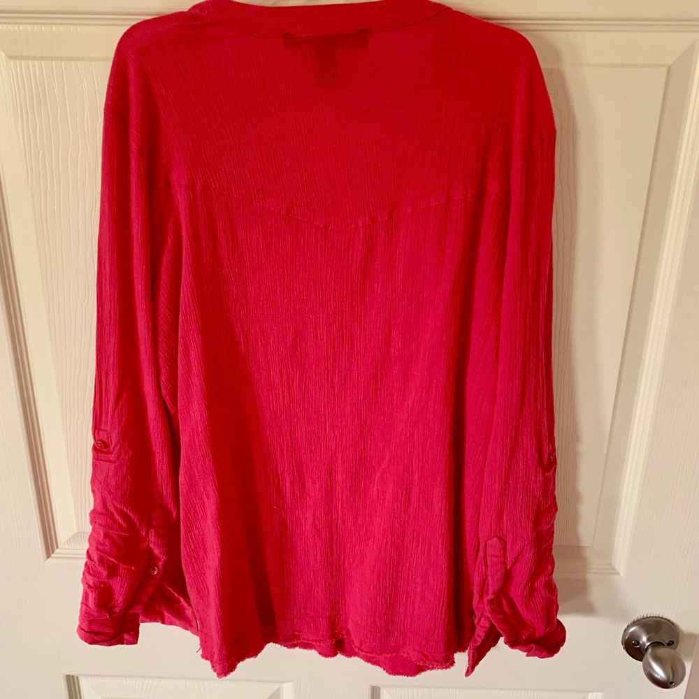 Bandolino Large Top Pink Corrine Smocked Henley Roll Tab Sleeve SDBW7759-PAP - Picture 3 of 10